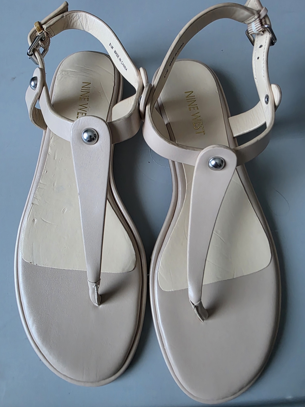 Nine West Women's Beige T-Strap Sandals